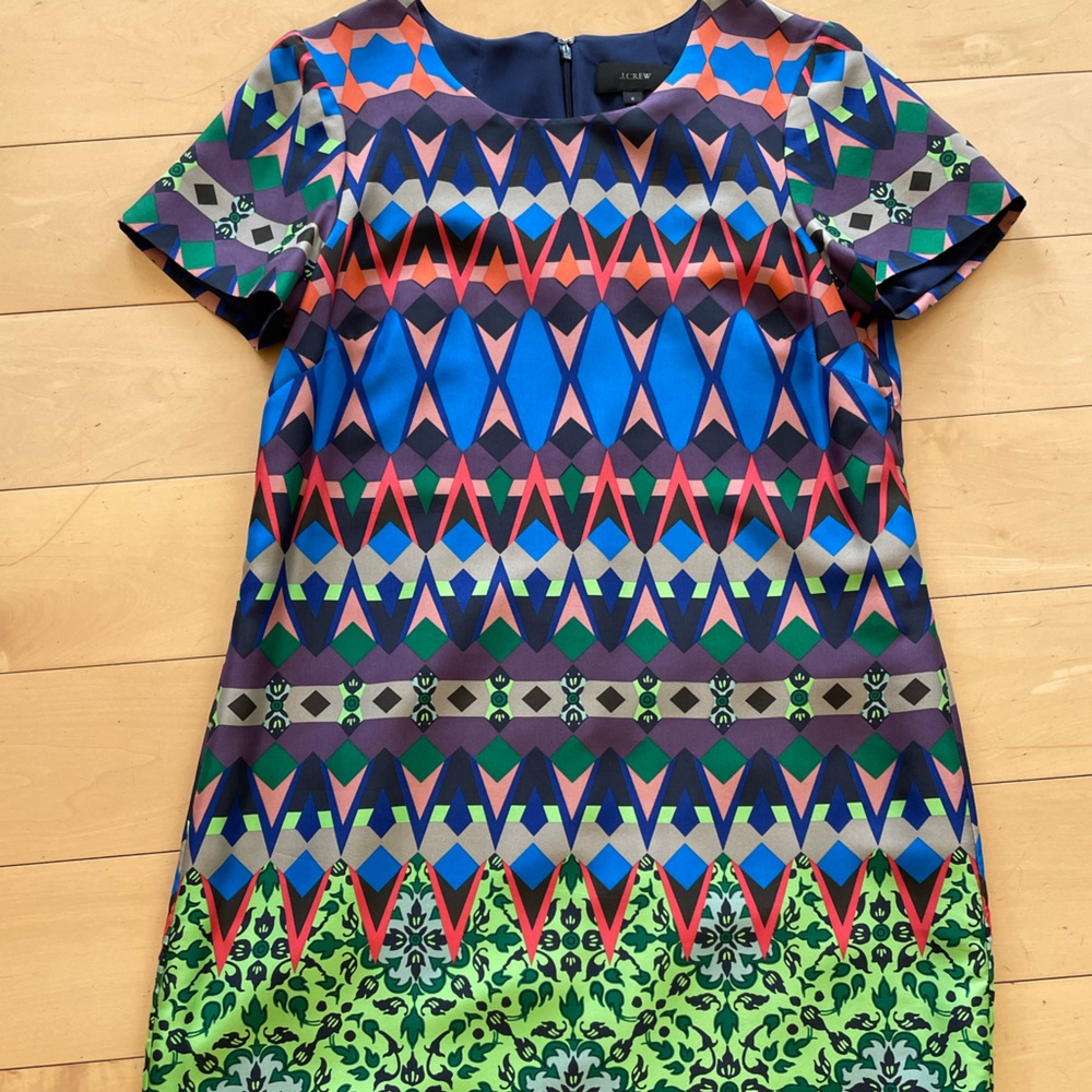 J Crew silk dress, worn once, size 6, from shoulder to hem 35”